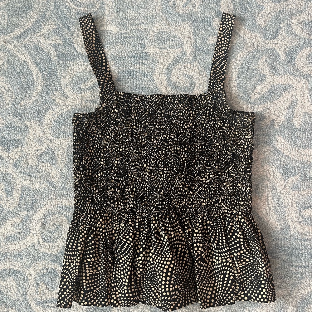 Madewell Black and White Smocked Peplum Tank Top